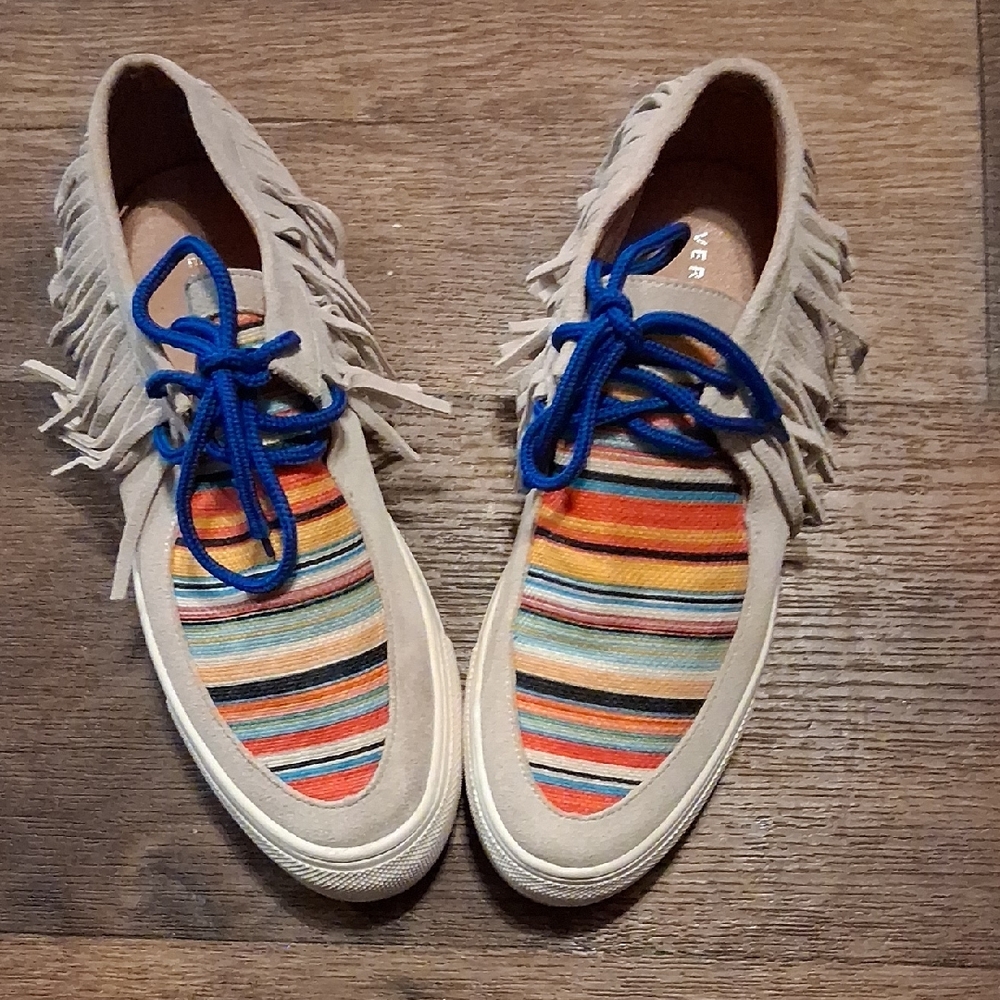 Colorful Striped Women's Shoes with Fringe